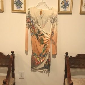 Faux wrap dress with fade away printing